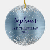 Silver Glitter Light Blue Foil 1st Christmas Photo Keramik Ornament (Vorne)