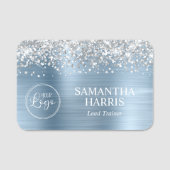 Silver Glitter Light Blue Foil Logo Title Namensschild (Vorderseite)