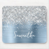 Silver Glitter Light Blue Glam Name Mousepad (Vorne)