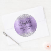 Silver Glitter Light Purple Foil Babydusche Runder Aufkleber (Umschlag)
