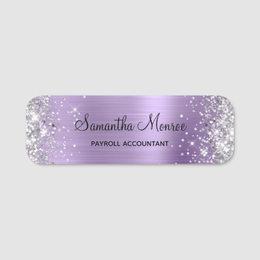 Silver Glitter Light Purple Foil Namensschild (Vorderseite)