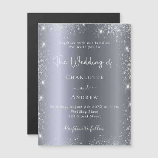 Silver glitter luxury wedding invitation magnet (Vorne/Hinten)