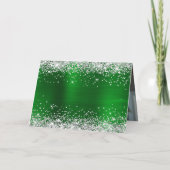 Silver Glitter Metallic Green Family Photo Karte (Rückseite)