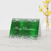 Silver Glitter Metallic Green Family Photo Karte (Gelbe Blume)