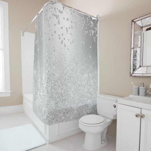Silver Glitter Metallschatten Sparkles Confetti Duschvorhang (Beispiel)