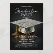 Silver Glitter Mosaic Black Gold Graduation Party Einladung (Vorderseite)
