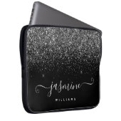 Silver glitter name monogram on black background laptopschutzhülle (Vorne Rechts)
