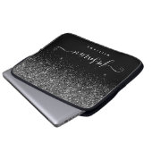 Silver glitter name monogram on black background laptopschutzhülle (Vorne Knopf)