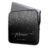 Silver glitter name monogram on black background laptopschutzhülle (Vorderseite Links)