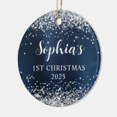 Silver Glitter Navy Blue Foil 1st Christmas Photo Keramik Ornament (Links)