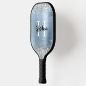 Silver Glitter Pale Blue Foil Monogrammed Pickleball Schläger (Links)