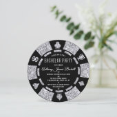 Silver Glitter Poker Chip Las Vegas Bachelor Party Einladung (Stehend Vorderseite)