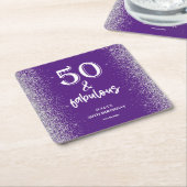 Silver Glitter Purple 50th Birthday Party Rechteckiger Pappuntersetzer (angewinkelt)