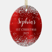 Silver Glitter Red Faux Foil 1st Christmas Photo Keramik Ornament (Rechts)