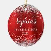 Silver Glitter Red Faux Foil 1st Christmas Photo Keramik Ornament (Links)