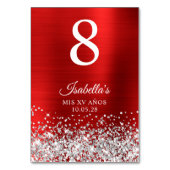 Silver Glitter Red Foil Mis XV Anos Tischnummer (Vorderseite)