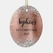 Silver Glitter Rose Gold Foil 1st Christmas Photo Keramik Ornament (Rechts)