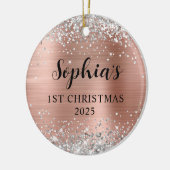 Silver Glitter Rose Gold Foil 1st Christmas Photo Keramik Ornament (Links)