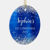 Silver Glitter Royal Blue Foil 1st Christmas Photo Keramik Ornament (Rechts)