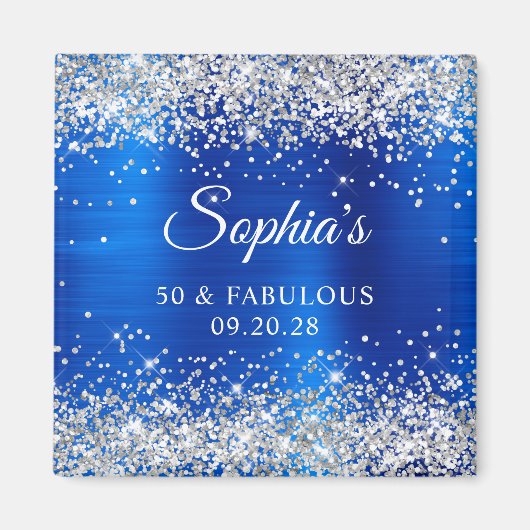 Silver Glitter Royal Blue Foil 50 & Fabulous Magnet (Vorne)