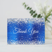 Silver Glitter Royal Blue Foil 50th Birthday Dankeskarte (Stehend Vorderseite)
