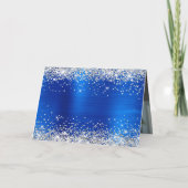 Silver Glitter Royal Blue Foil Family Photo Karte (Rückseite)