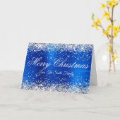 Silver Glitter Royal Blue Foil Family Photo Karte (Gelbe Blume)