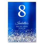 Silver Glitter Royal Blue Foil Mis XV Anos Tischnummer (Rückseite)