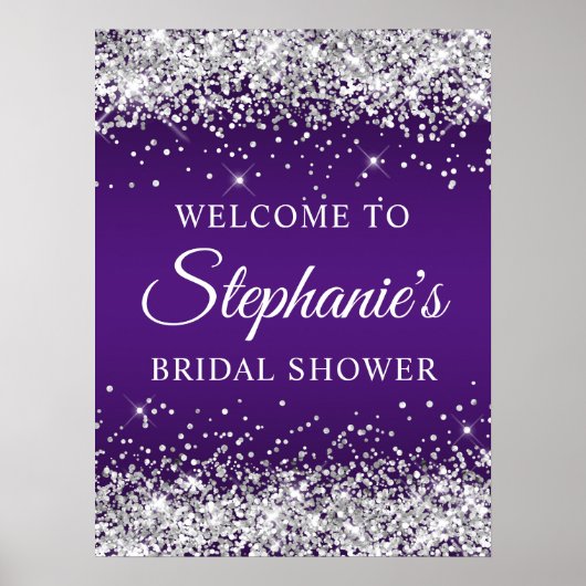 Silver Glitter Royal Purple Bridal Shower Welcome Poster (Vorne)
