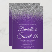 Silver Glitter Royal Purple Gradient Sweet 16 Einladung (Vorne/Hinten)