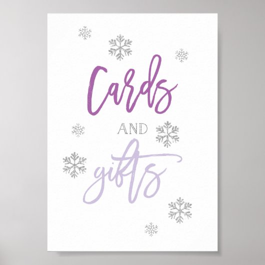 Silver Glitter Snowflakes | Cards and Gifts Sign Poster (Vorne)