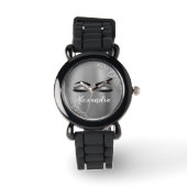 Silver Glitter Sparkle Eyelashes Monogram Armbanduhr (Vorderseite)