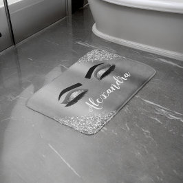 Silver Glitter Sparkle Eyelashes Monogram Badematte