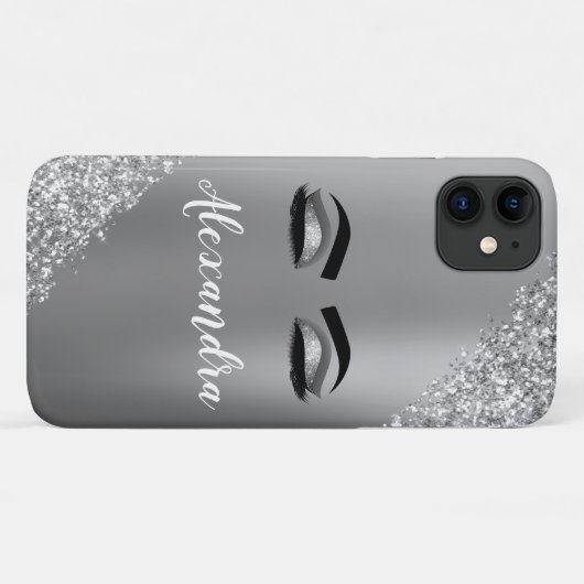 Silver Glitter Sparkle Eyelashes Monogram Case-Mate iPhone Hülle (Rückseite (Horizontal))