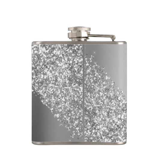 Silver Glitter Sparkle Eyelashes Monogram Flachmann (Rückseite)