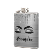 Silver Glitter Sparkle Eyelashes Monogram Flachmann (Links)