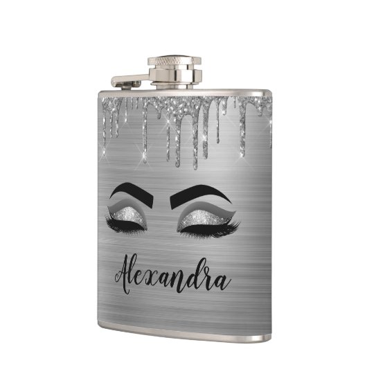 Silver Glitter Sparkle Eyelashes Monogram Flachmann (Links)