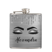Silver Glitter Sparkle Eyelashes Monogram Flachmann (Vorderseite)