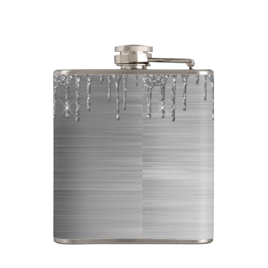 Silver Glitter Sparkle Eyelashes Monogram Flachmann (Rückseite)