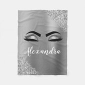 Silver Glitter Sparkle Eyelashes Monogram Fleecedecke (Vorderseite)