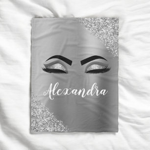Silver Glitter Sparkle Eyelashes Monogram Fleecedecke