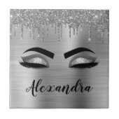Silver Glitter Sparkle Eyelashes Monogram Fliese (Vorderseite)