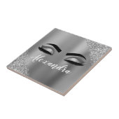 Silver Glitter Sparkle Eyelashes Monogram Fliese (Seite)
