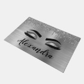 Silver Glitter Sparkle Eyelashes Monogram Fußmatte (Schrägansicht)