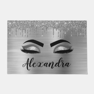 Silver Glitter Sparkle Eyelashes Monogram Fußmatte
