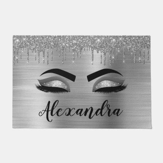Silver Glitter Sparkle Eyelashes Monogram Fußmatte (Vorderseite)