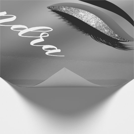 Silver Glitter Sparkle Eyelashes Monogram Geschenkpapier (Ecke)