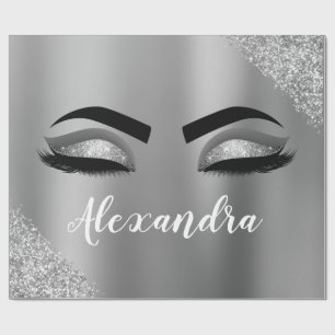 Silver Glitter Sparkle Eyelashes Monogram Geschenkpapier