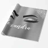 Silver Glitter Sparkle Eyelashes Monogram Geschenkpapier (Ungerollt)