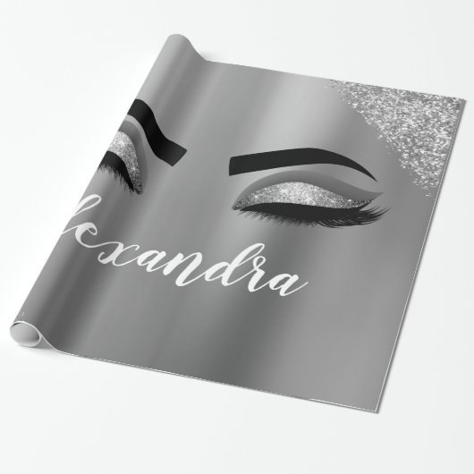 Silver Glitter Sparkle Eyelashes Monogram Geschenkpapier (Ungerollt)